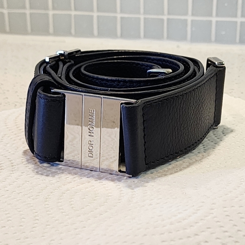 Auth! Dior Homme cowhide leather navy bag strap